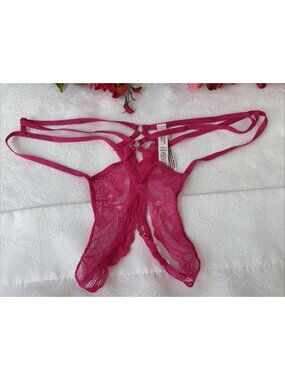VICTORIA'S SECRET XL PINK STRAPPY OPEN BOTTOM VERY SEXY STRING THONG PANTIES NWT